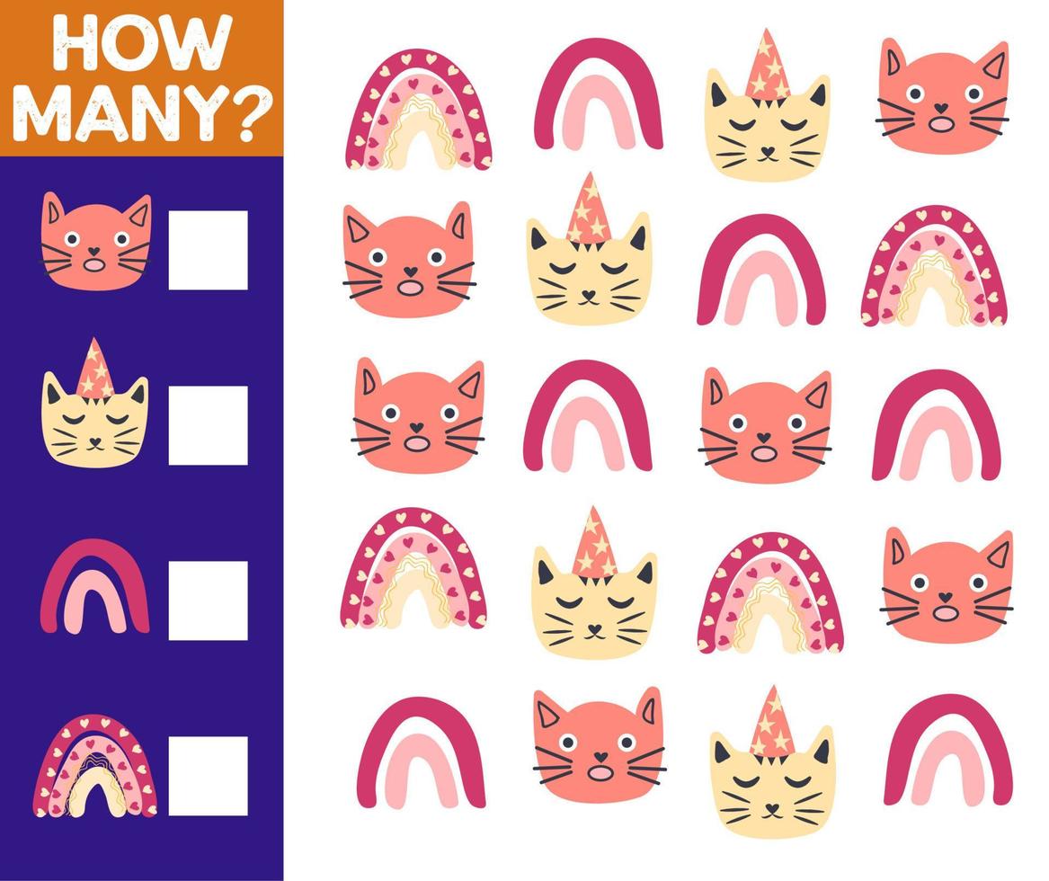 How many Cat, game for children. printable worksheet vector