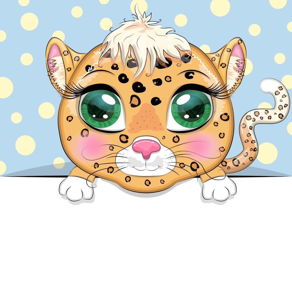 Greeting card cute cartoon animal holding a poster with place for text vector