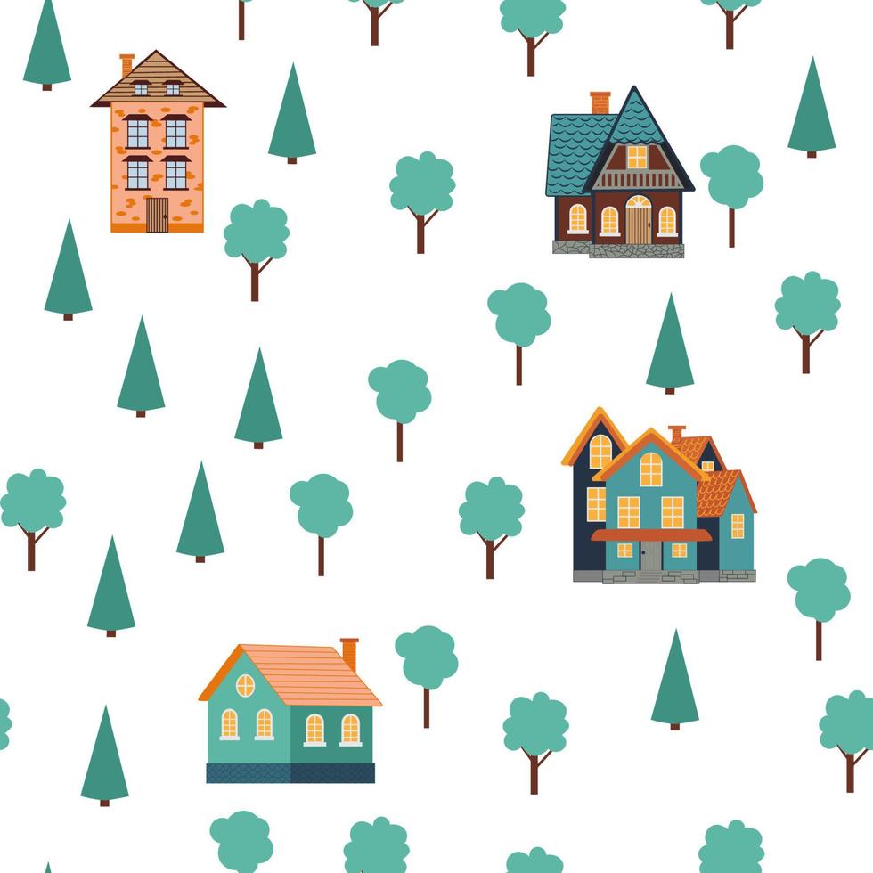 Seamless pattern of different colorful houses. vector