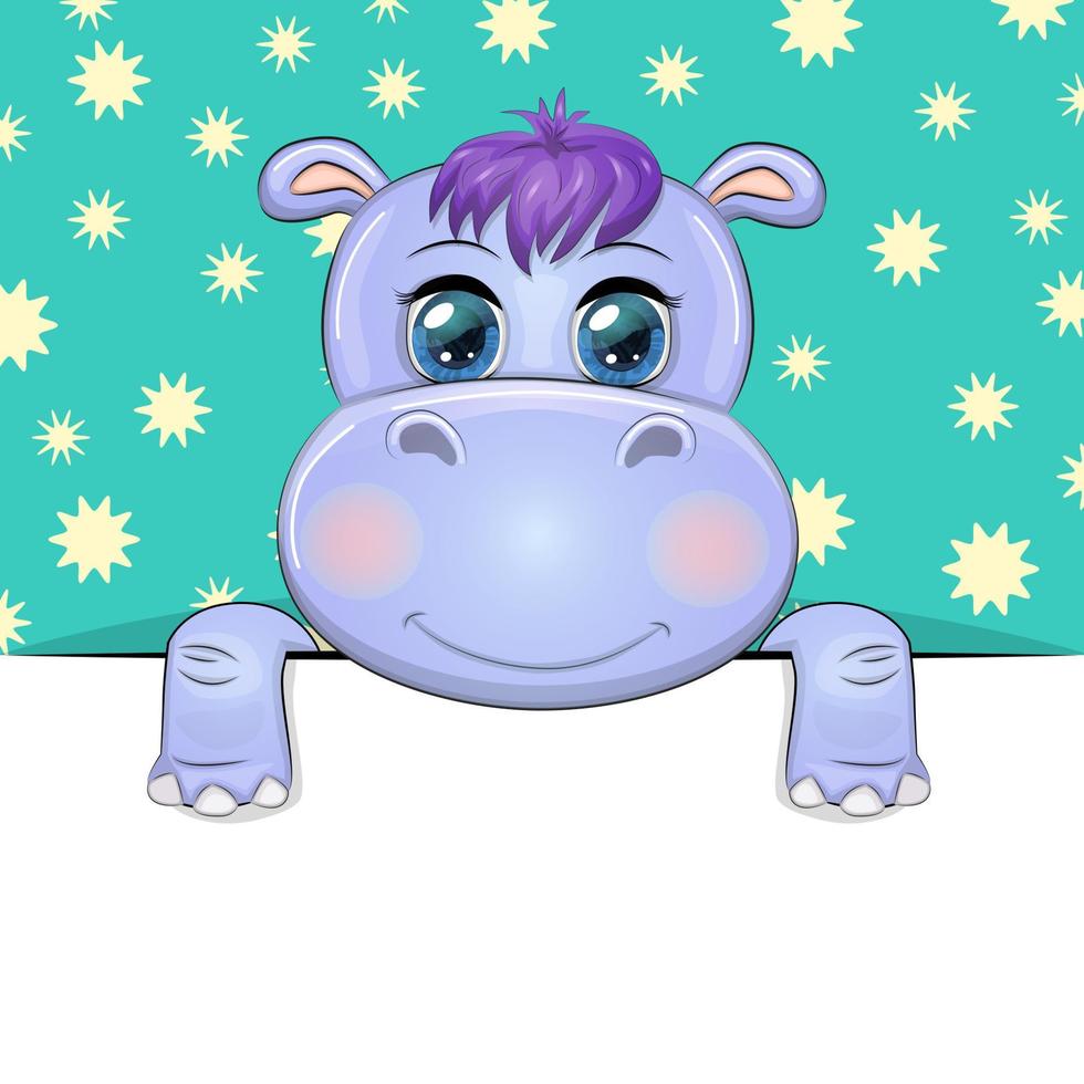 Greeting card cute cartoon animal holding a poster with place for text vector