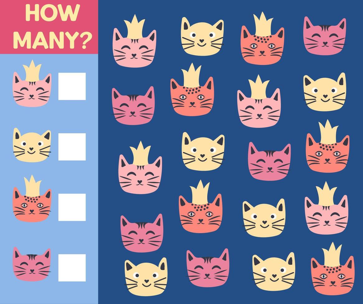 How many Cat, game for children. printable worksheet vector
