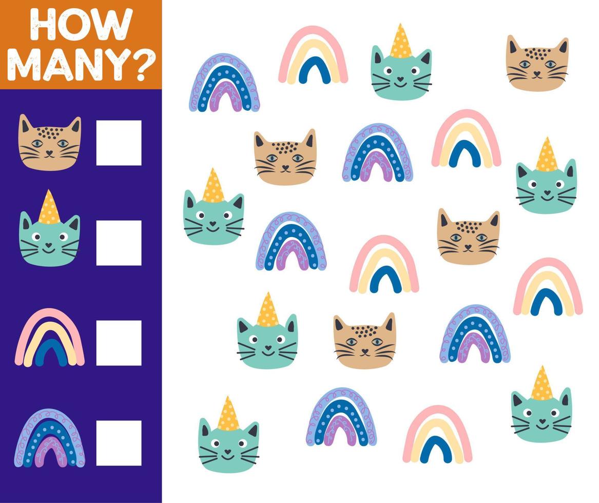 How many Cat, game for children. printable worksheet vector