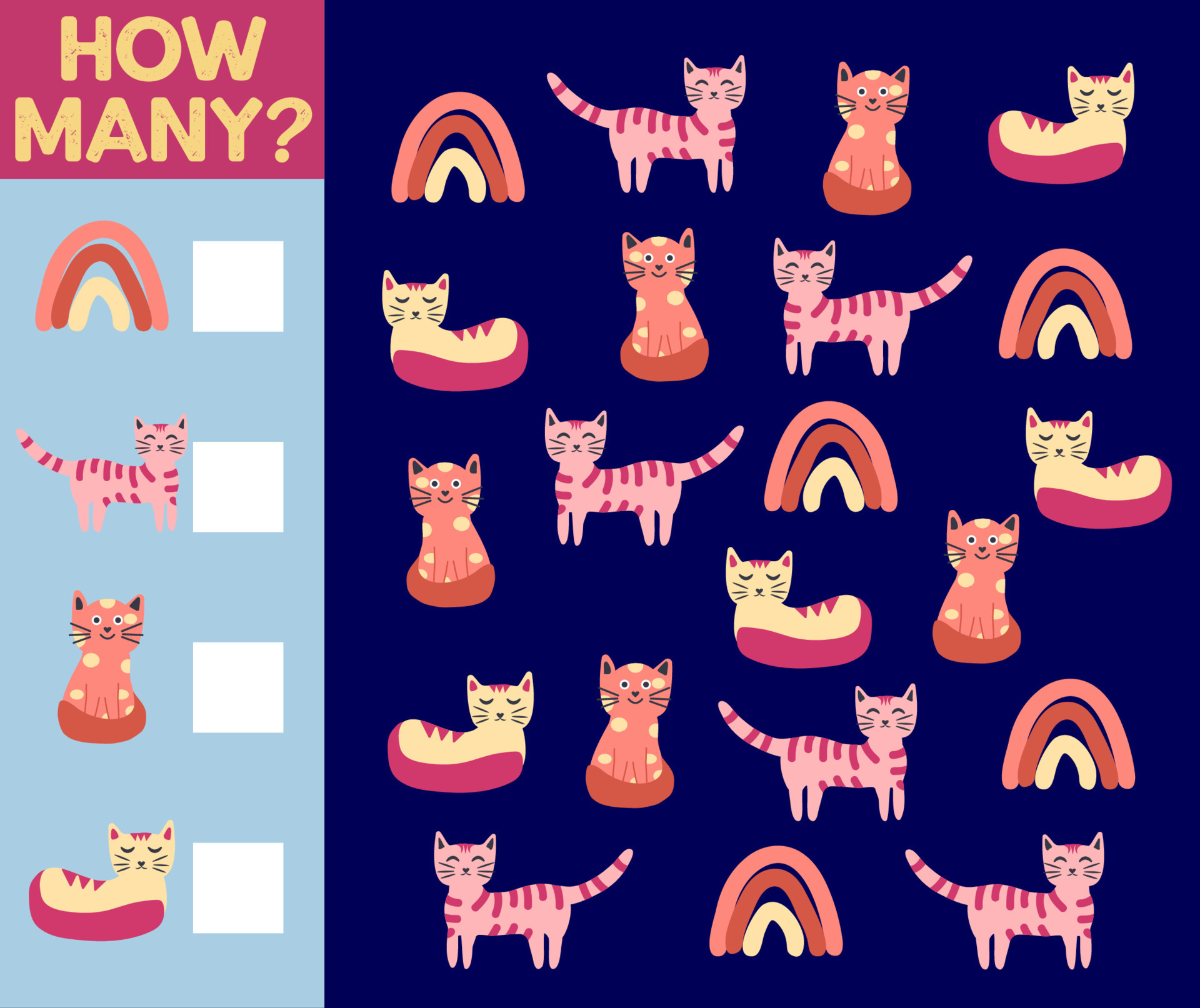 How many Cat, game for children. printable worksheet 17077792 Vector