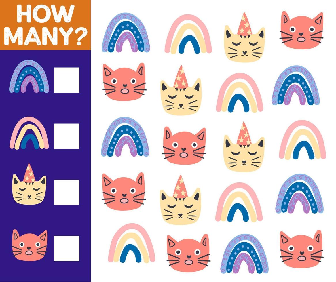 How many Cat, game for children. printable worksheet vector