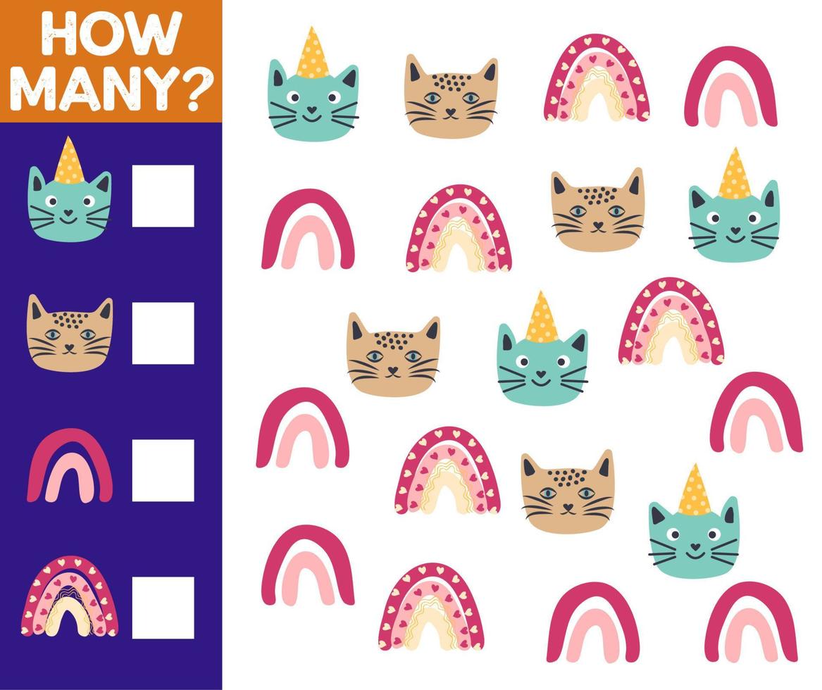 How many Cat, game for children. printable worksheet vector
