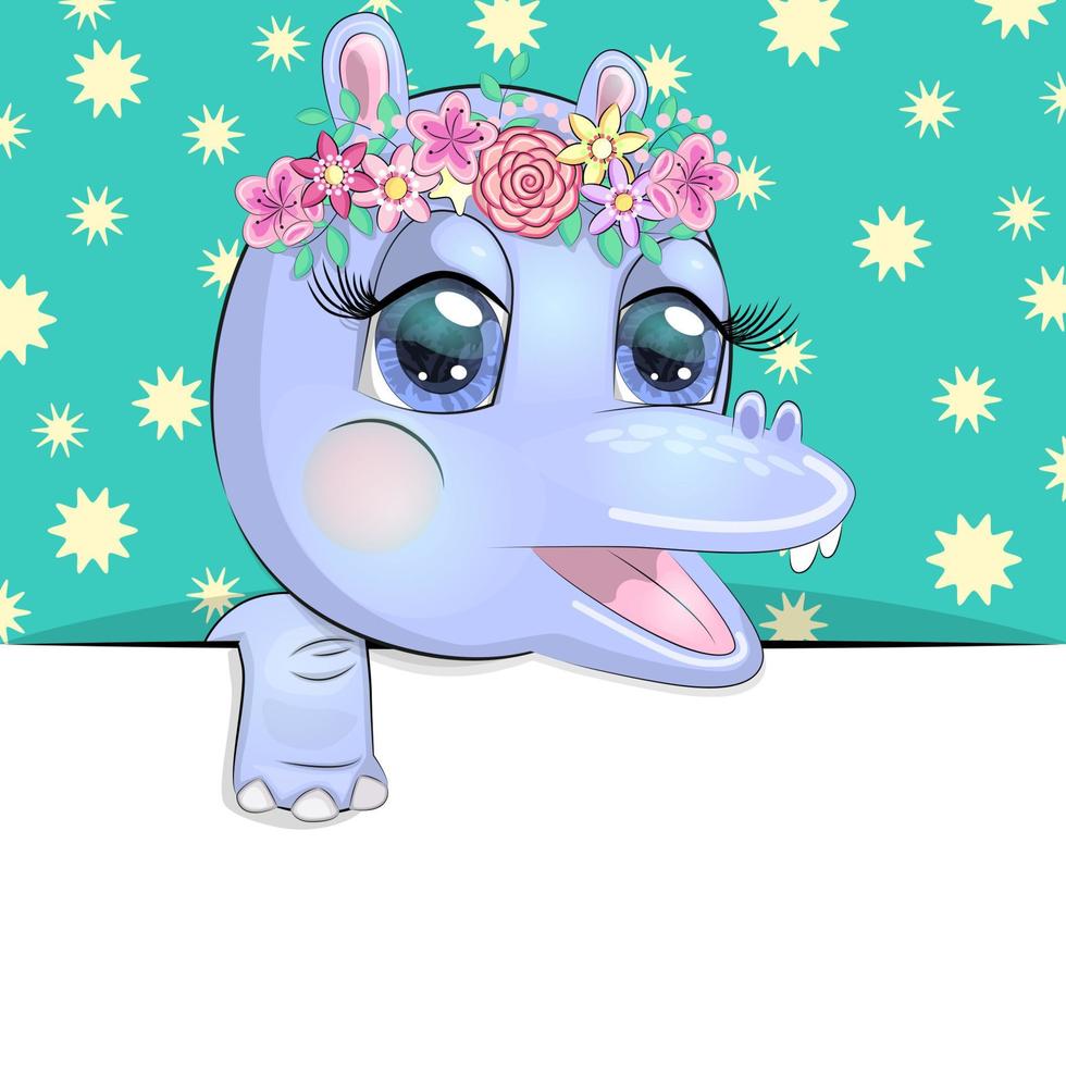 Greeting card cute cartoon animal holding a poster with place for text vector