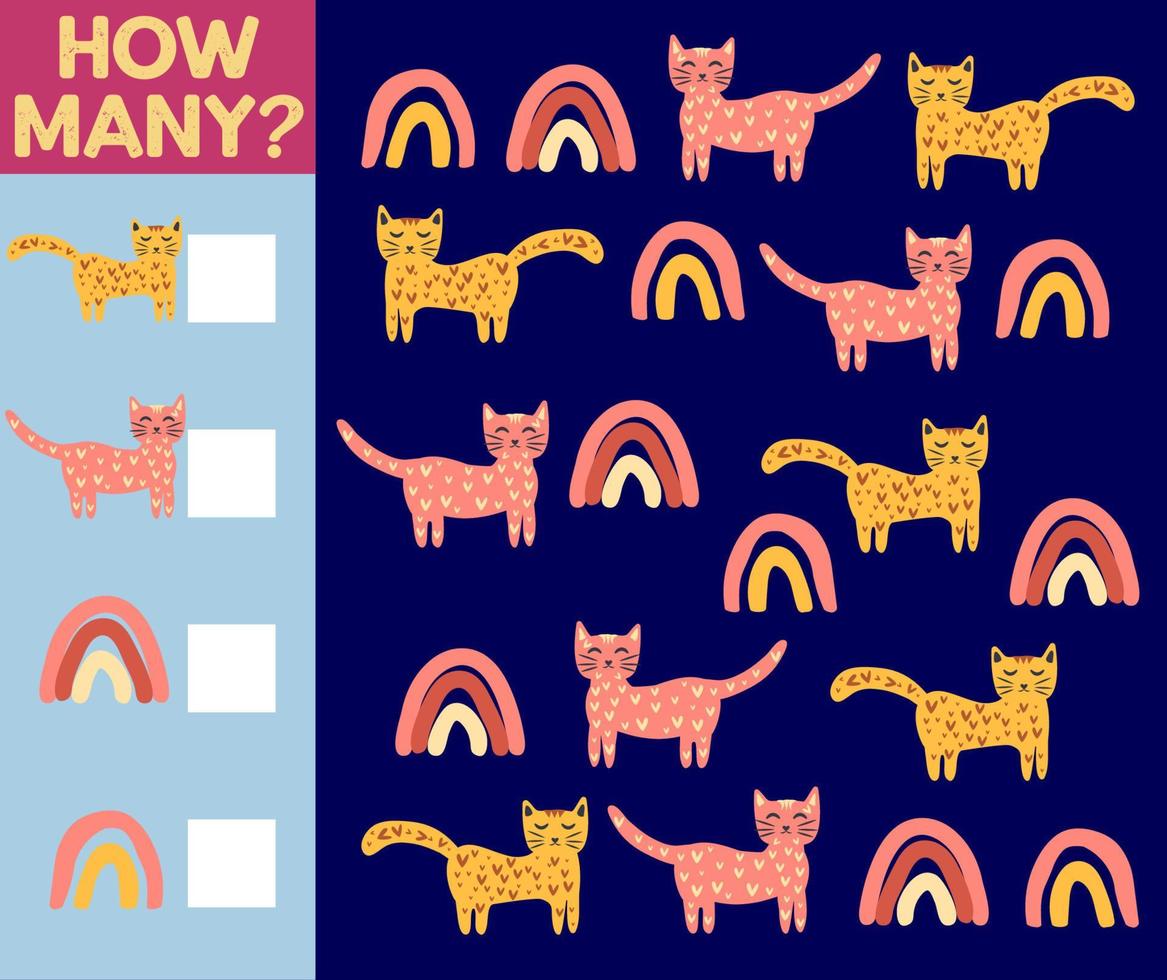 How many Cat, game for children. printable worksheet vector