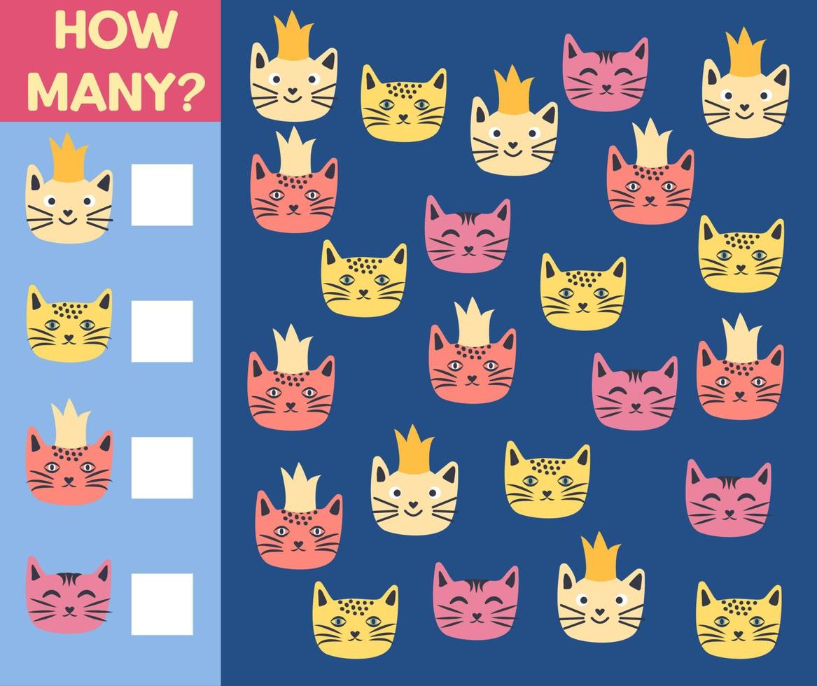 How many Cat, game for children. printable worksheet vector