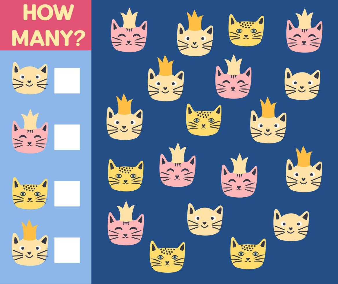 How many Cat, game for children. printable worksheet vector