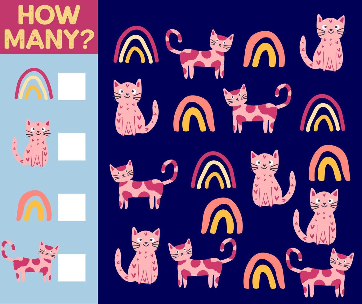 How many Cat, game for children. printable worksheet vector