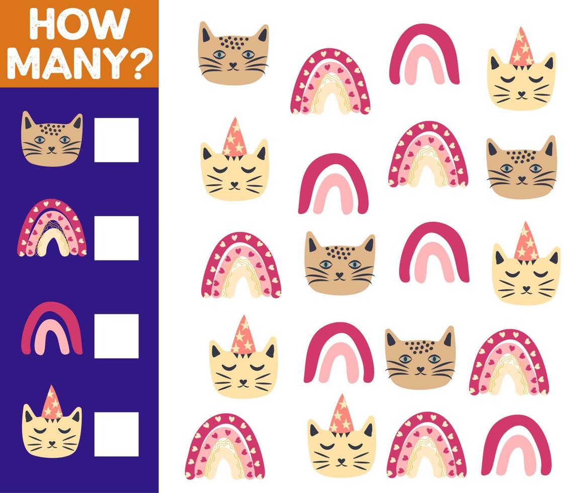 How many Cat, game for children. printable worksheet vector
