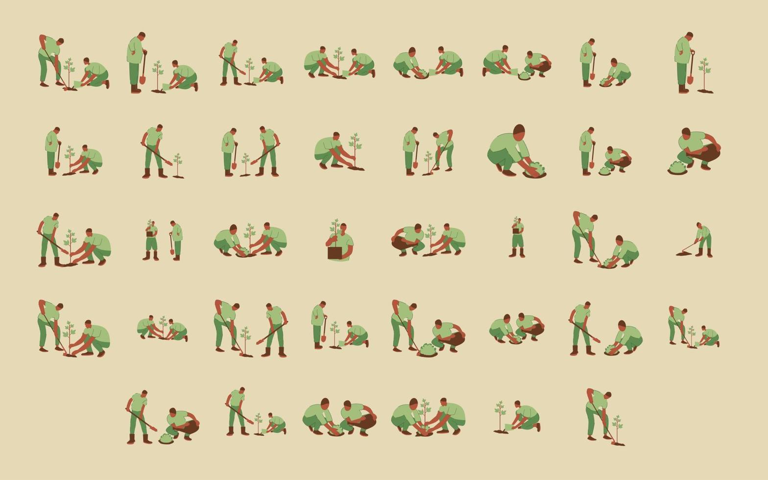 collection of vector illustrations of people planting trees. concept of saving the earth