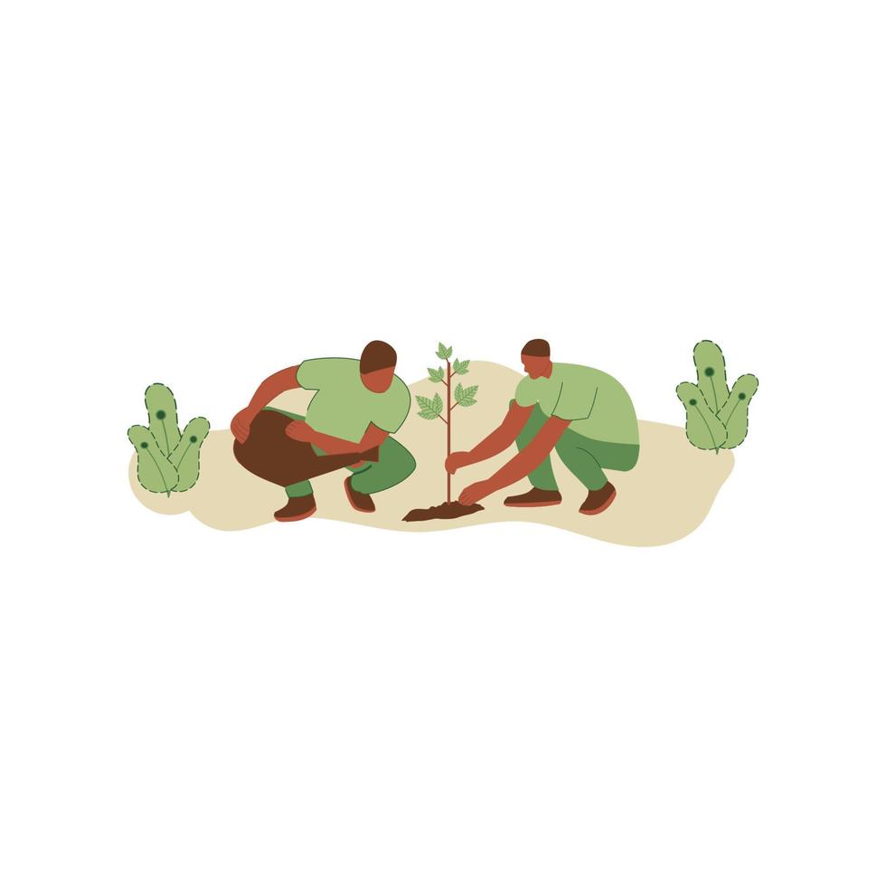 Vector illustration of people planting trees. concept of saving the earth. Ecology volunteering concept. Design for ecology activism