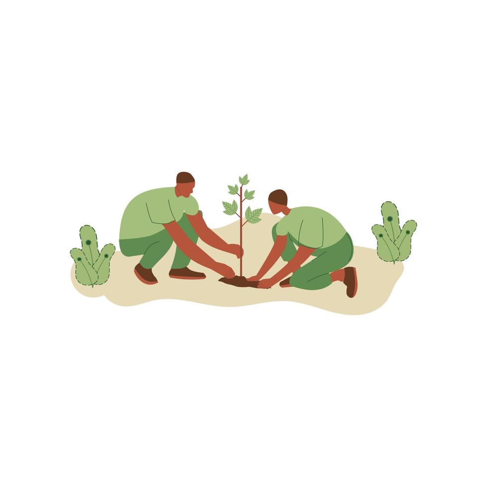 Vector illustration of people planting trees. concept of saving the earth. Ecology volunteering concept. Design for ecology activism