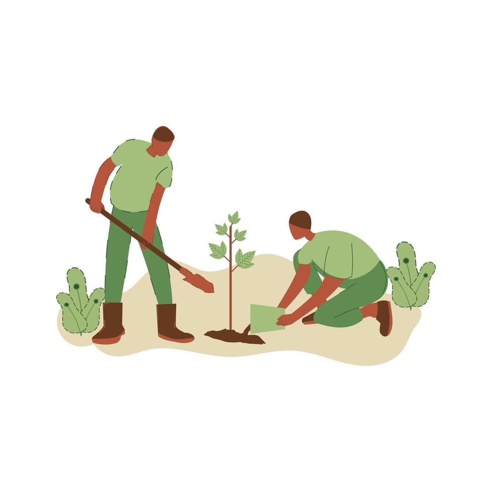 Vector illustration of people planting trees. concept of saving the earth. Ecology volunteering concept. Design for ecology activism