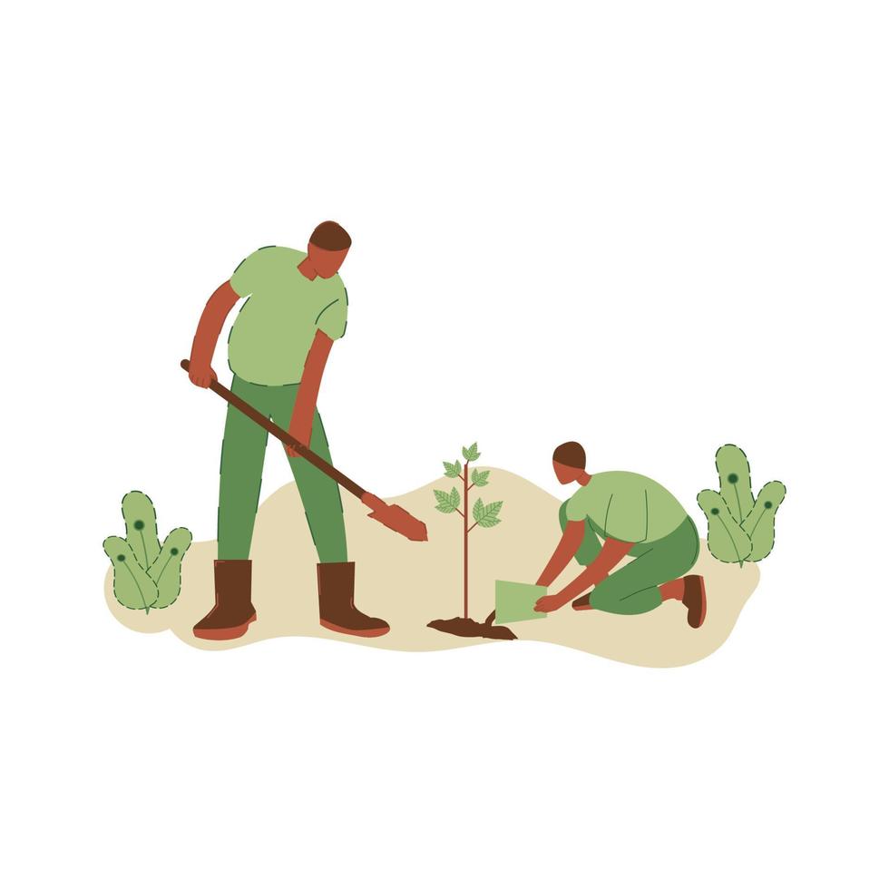 Vector illustration of people planting trees. concept of saving the earth. Ecology volunteering concept. Design for ecology activism