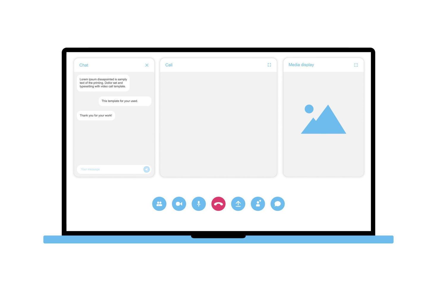 UI UX template for video conferencing and meetings application on laptop vector