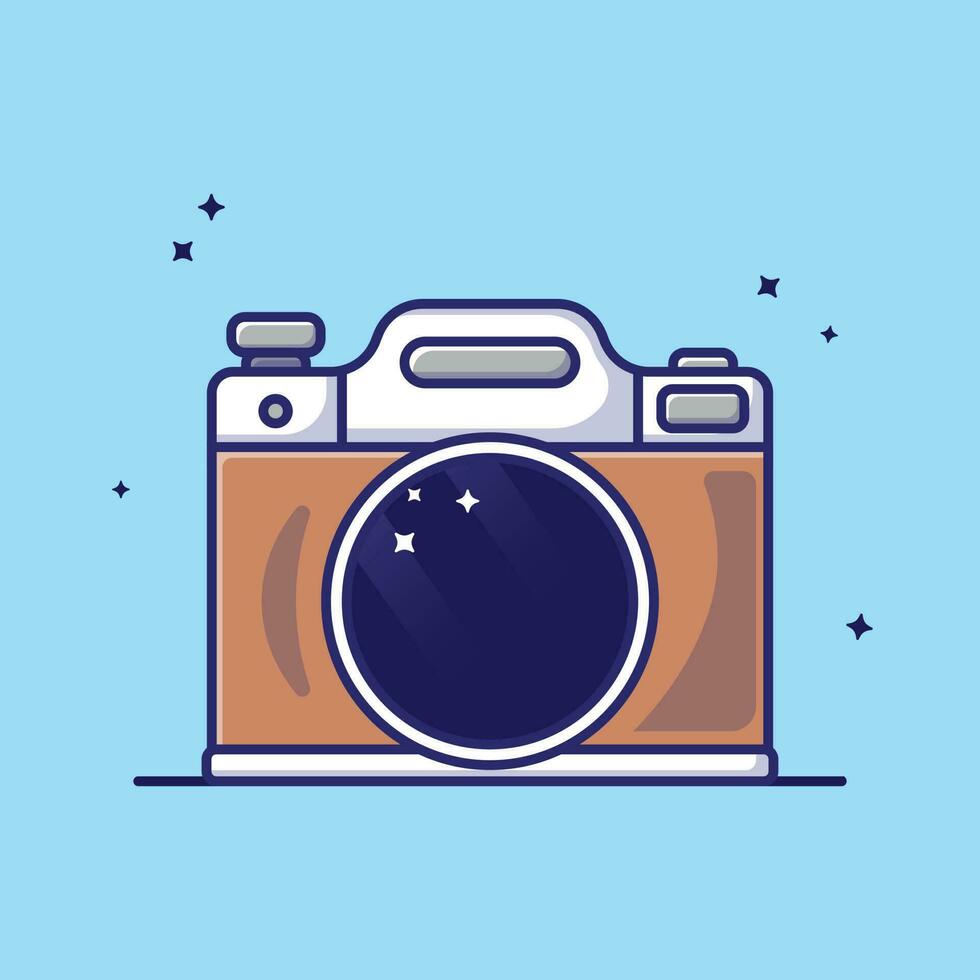 Cool Camera vector illustration. Isolated blue background. Cute cartoon illustration. Useful for digital element assets