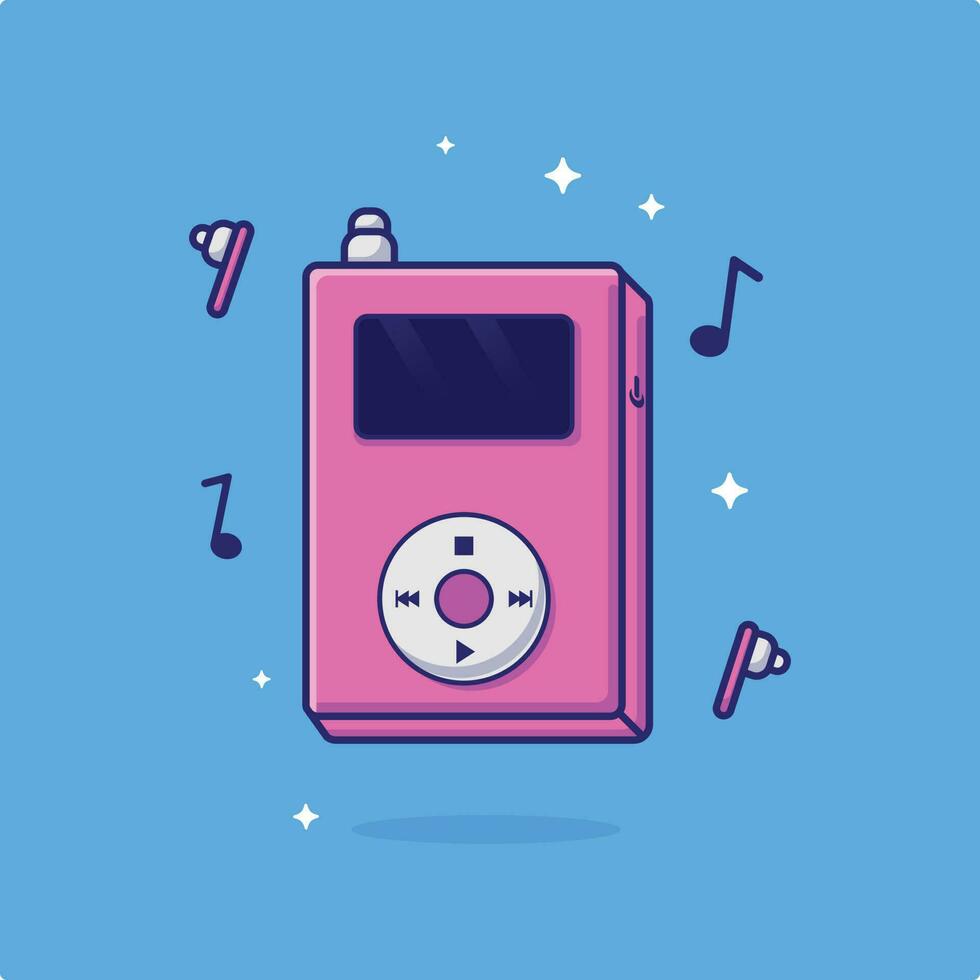 Vector illustration of music player with cool wireless earphones ...