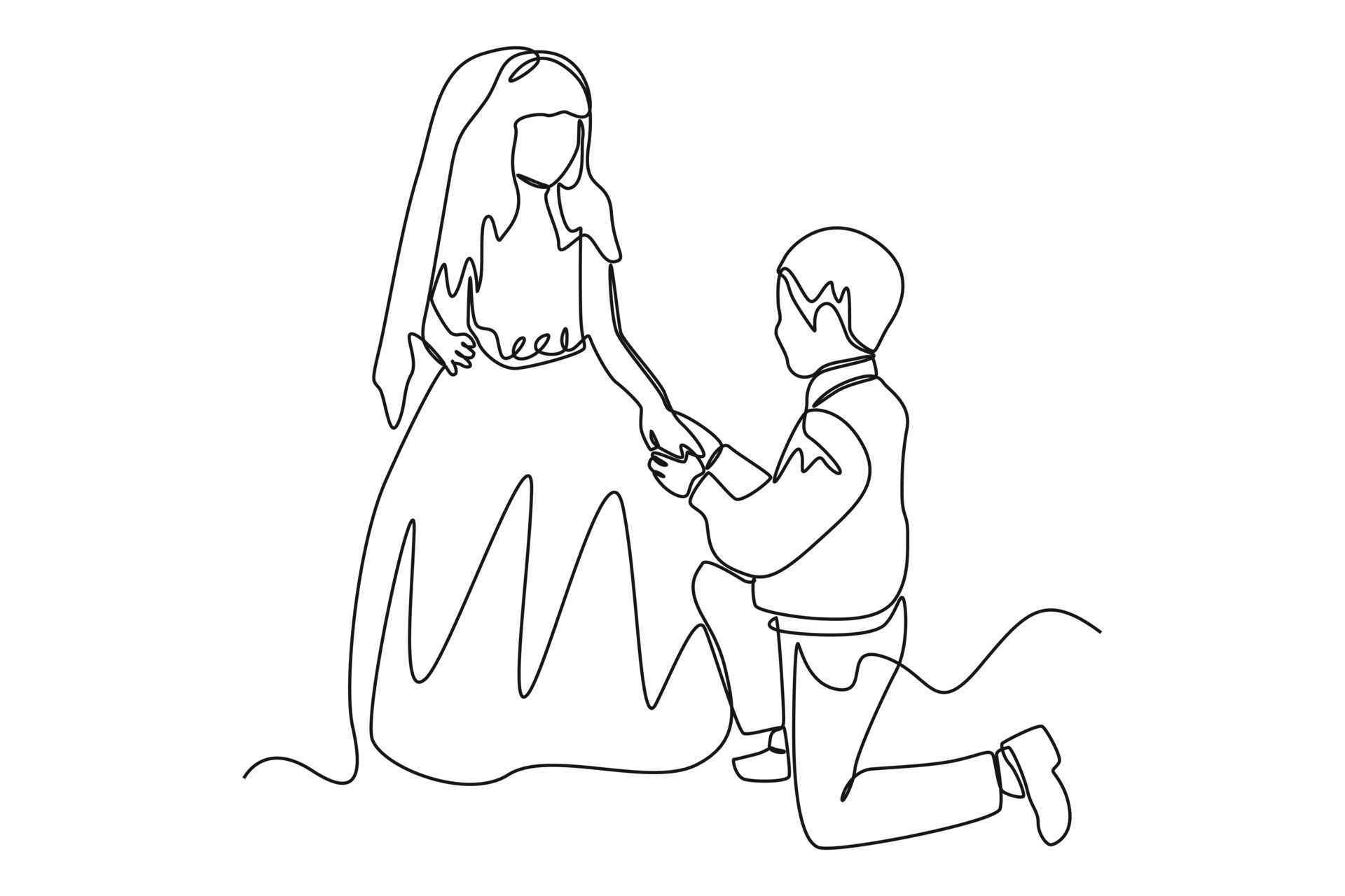 Single one line drawing Cute boy and girl playing Bride and Groom ...