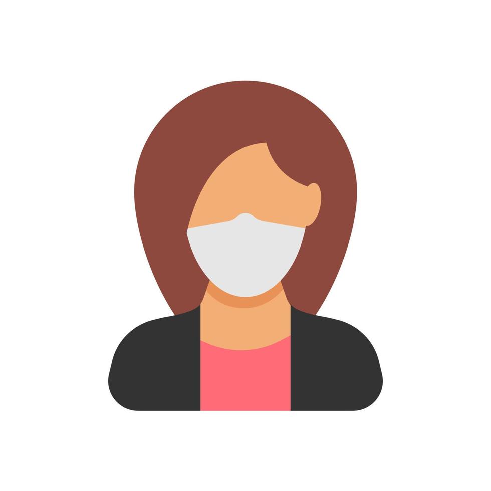 Avatar icon wearing protective face mask. Woman in flat style with medical mask. Vector illustration