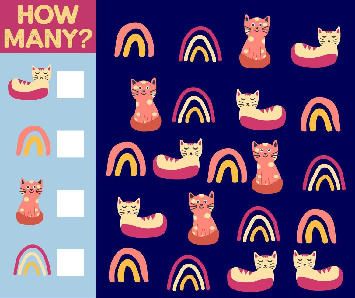 How many Cat, game for children. printable worksheet vector