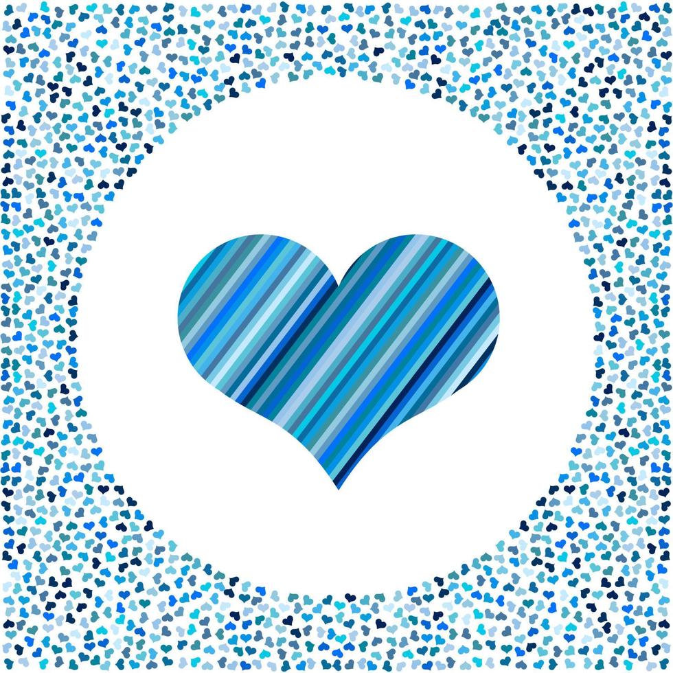 corazón azul de las tiras y corazoncitos alrededor. fondo del día de san valentín con muchos corazones sobre un fondo blanco. símbolo del elemento de amor para la plantilla de boda. vector