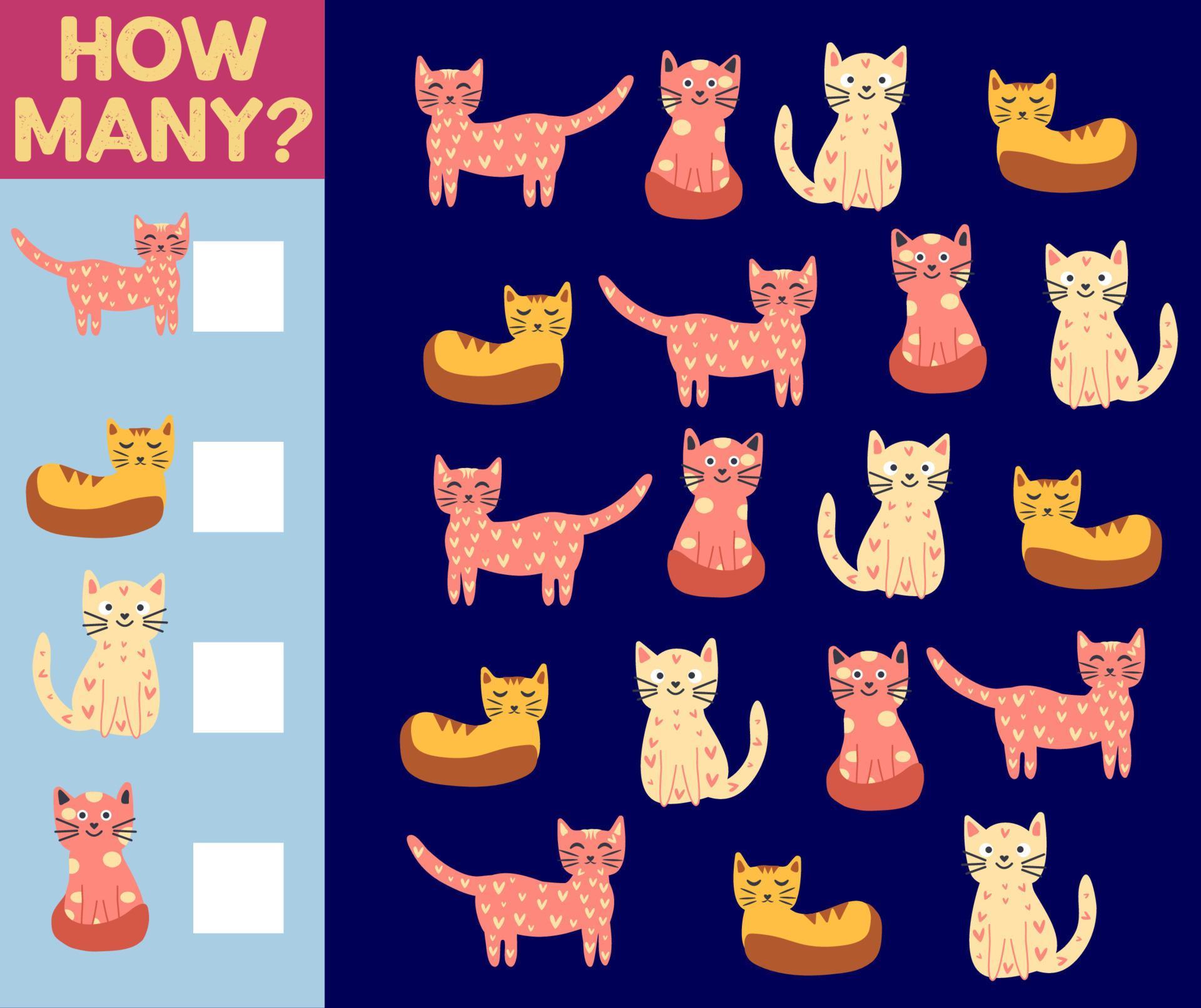 How many Cat, game for children. printable worksheet 17078095 Vector
