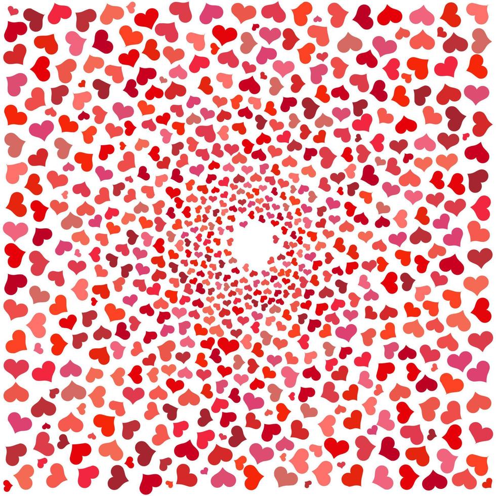 Abstract background with red hearts. Swirling red hearts on a white background. Vector valentine and wedding illustration.