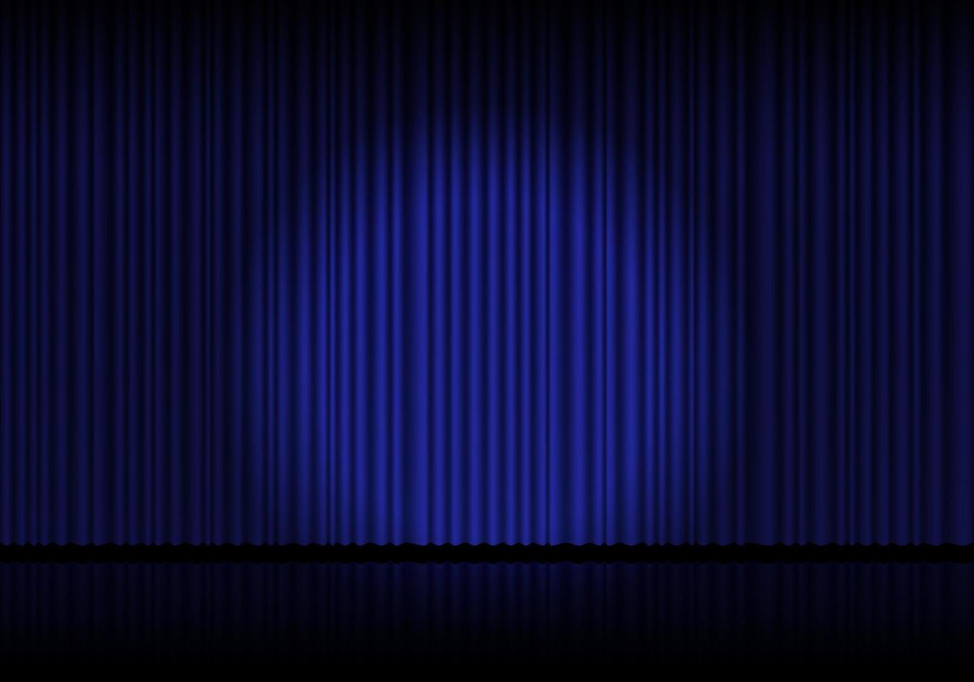 Blue curtain opera, cinema or theater stage drapes. Spotlight on closed velvet curtains background. Vector illustration