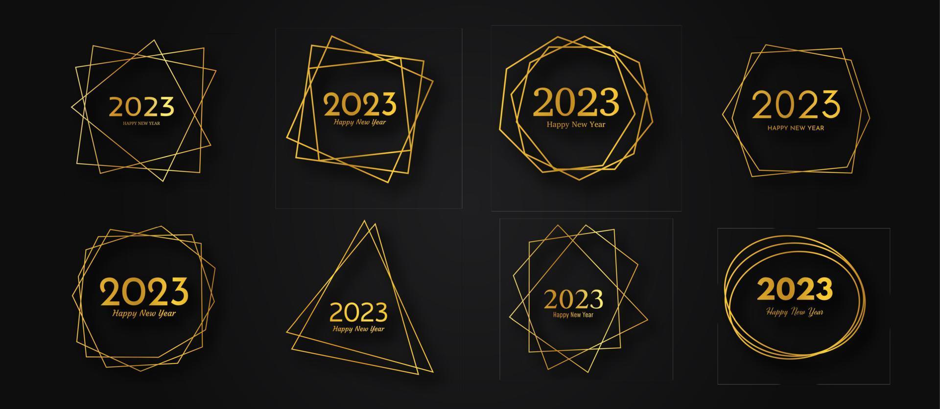 2023 Happy New Year gold geometric polygonal background vector