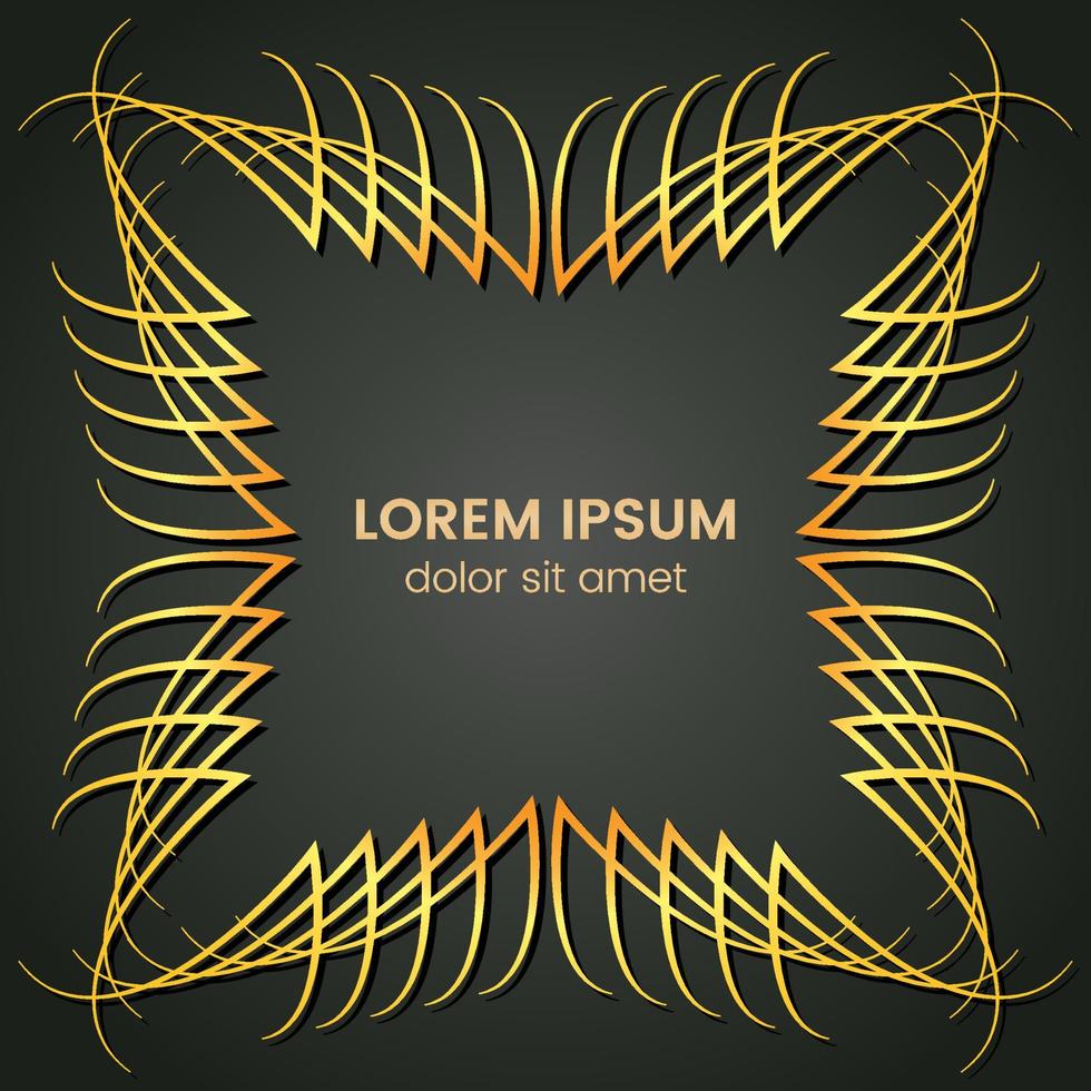 A square golden monogram element on a dark background. Vector illustration.