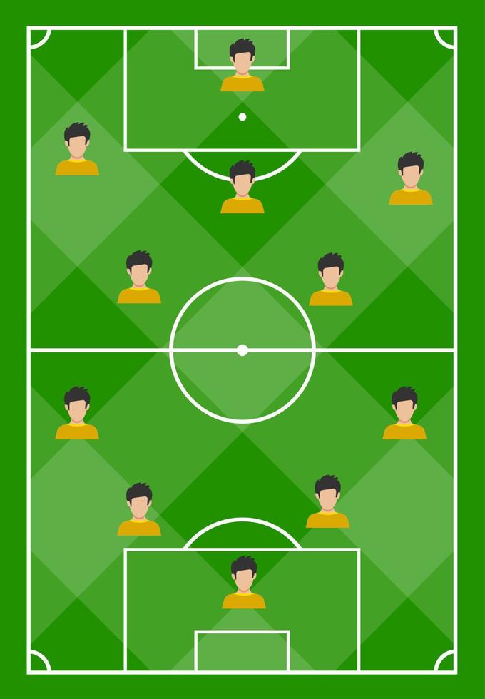 campo de fútbol con césped verde y con once jugadores. ilustración vectorial vector