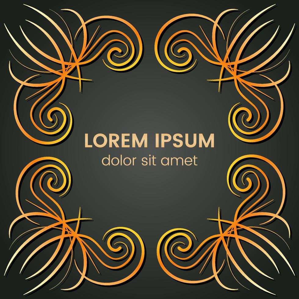 A square golden monogram element on a dark background. Vector illustration.