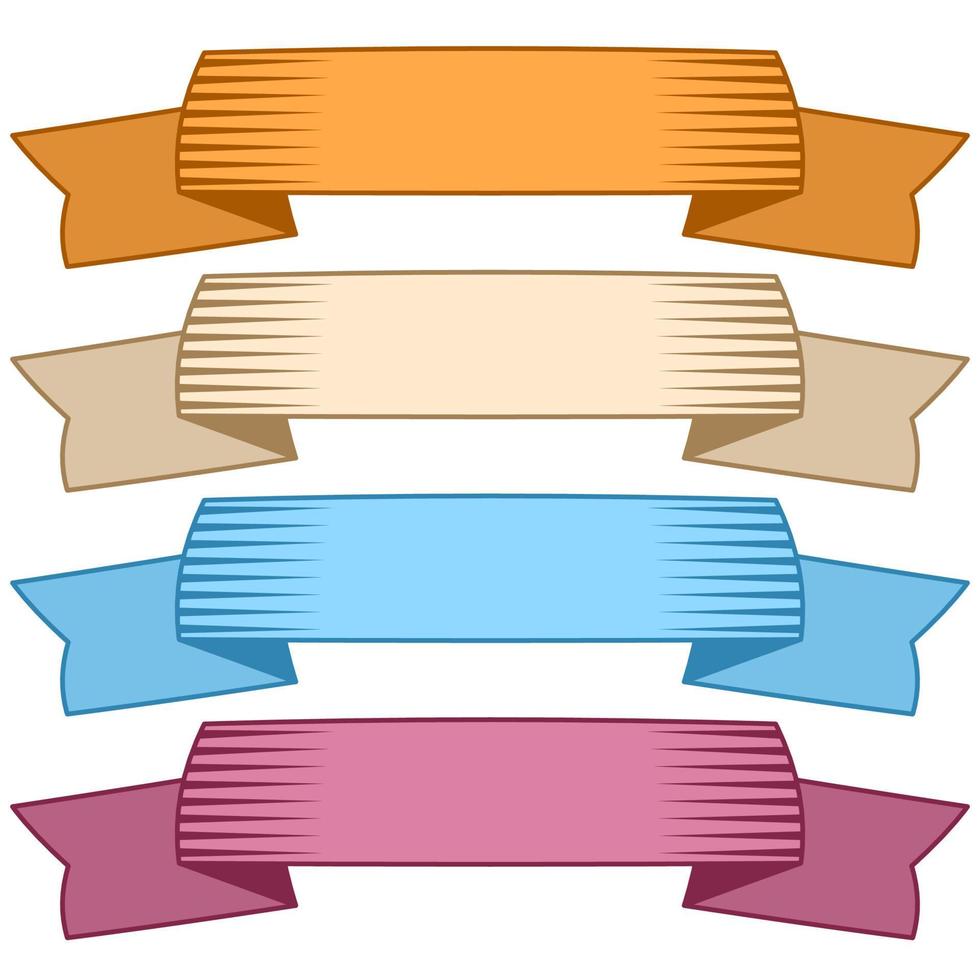Set of four multicolor ribbons and banners for web design. Great design element isolated on white background. Vector illustration.