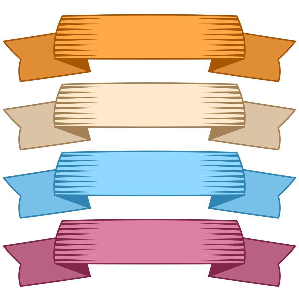 Set of four multicolor ribbons and banners for web design. Great design element isolated on white background. Vector illustration.