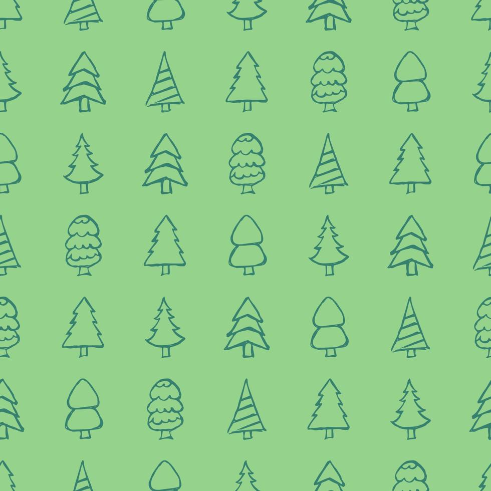 Seamless pattern with hand drawn Christmas trees. Sketched firs. Winter holiday doodle elements. Vector illustration