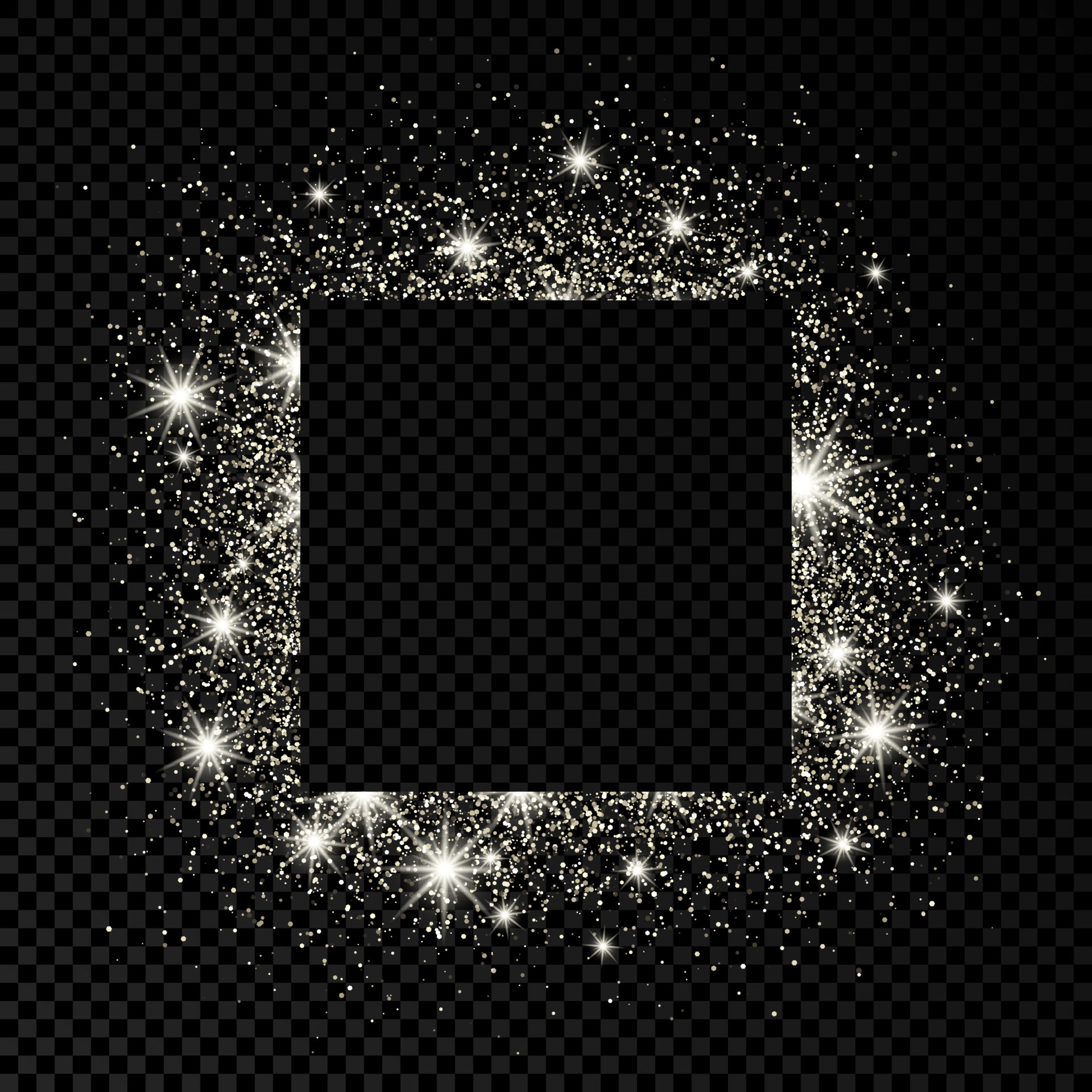Square frame with silver glitter on dark transparent background. Empty  background. Vector illustration. 17078331 Vector Art at Vecteezy