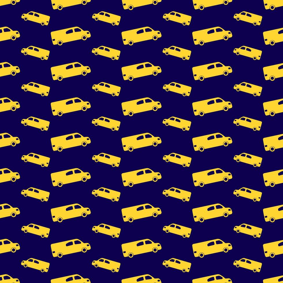patrón impecable con autos amarillos sobre fondo azul oscuro. ilustración vectorial vector