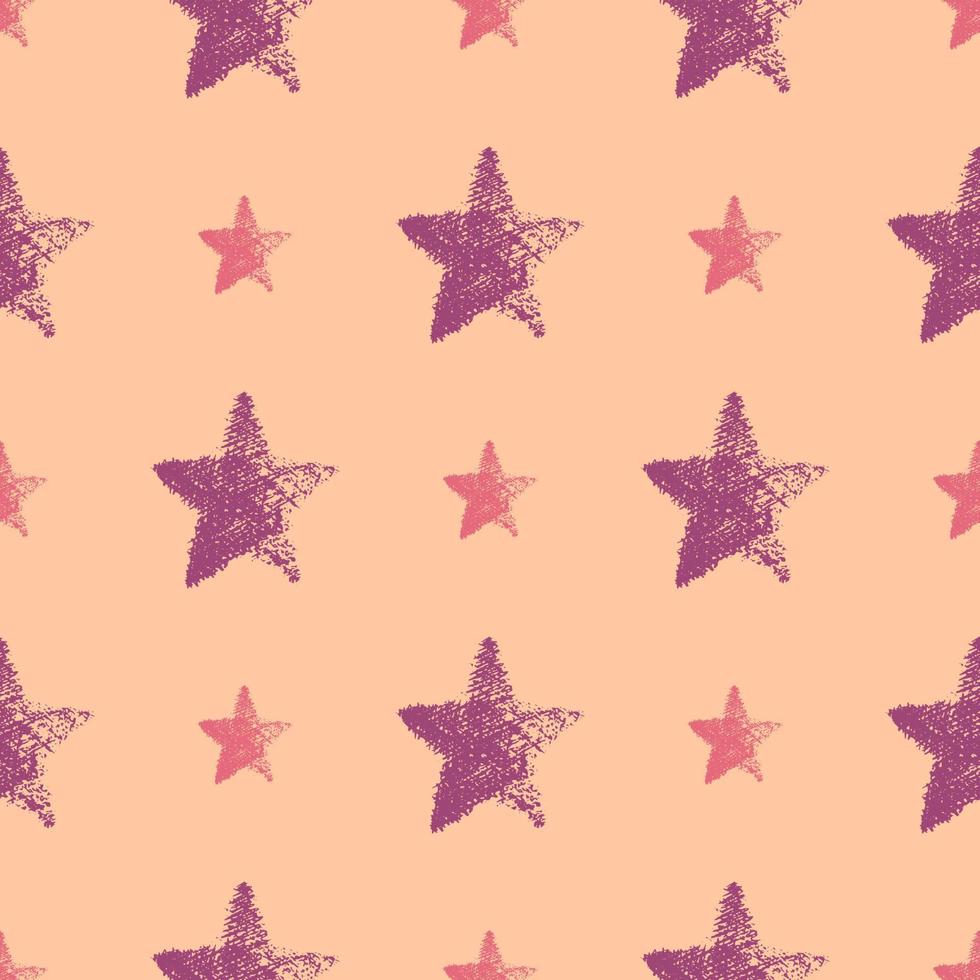 Seamless Pattern with hand drawn Stars on orange background. Abstract grunge texture. Vector illustration