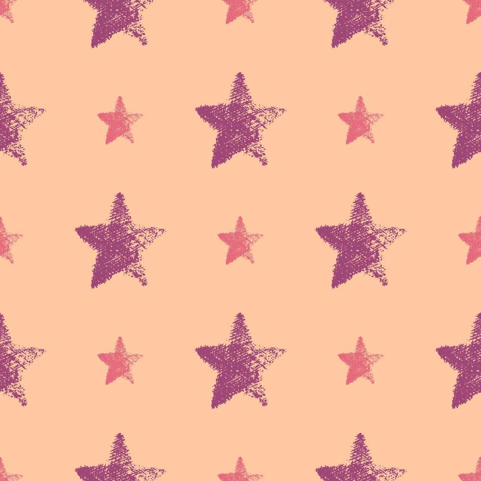 Seamless Pattern with hand drawn Stars on orange background. Abstract grunge texture. Vector illustration