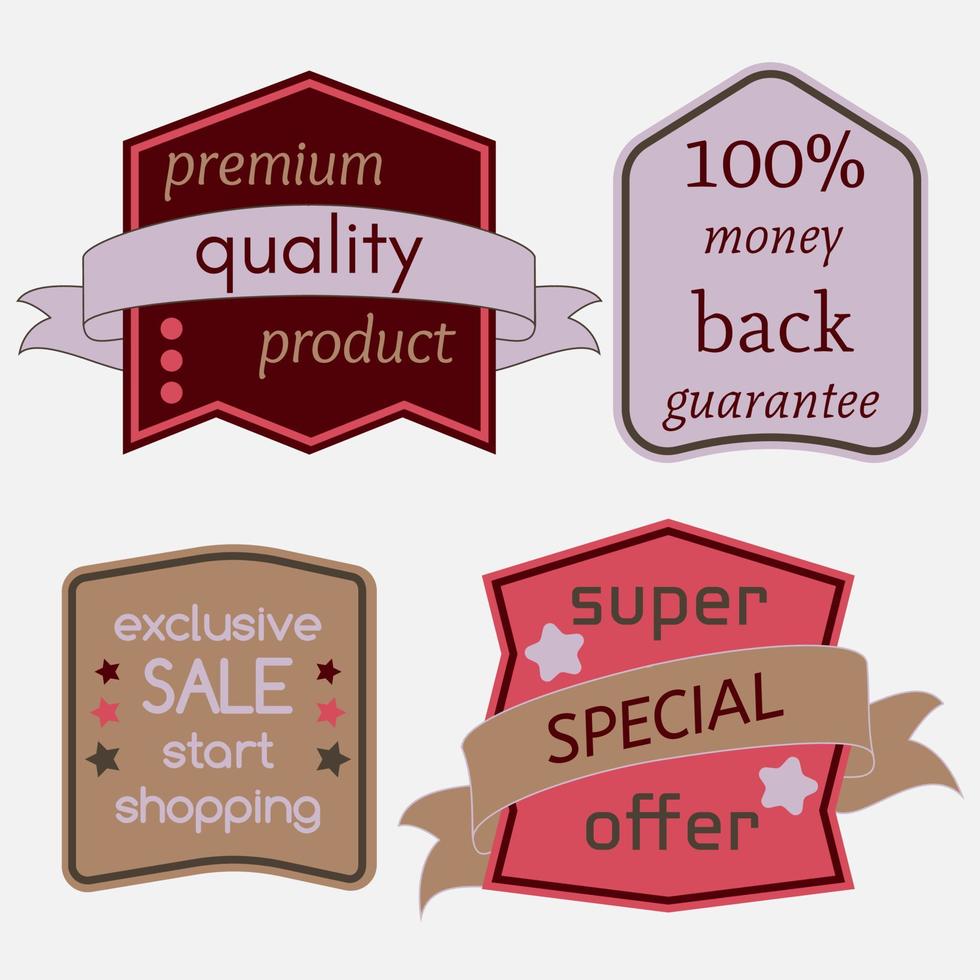 Set of Vector Badges with Ribbons. Web stickers and labels. Isolated vector illustration.