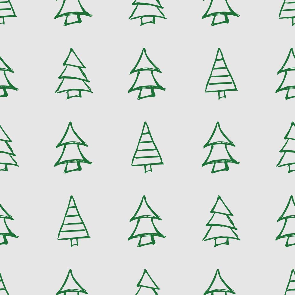 Seamless pattern with hand drawn Christmas trees. Sketched firs. Winter holiday doodle elements. Vector illustration