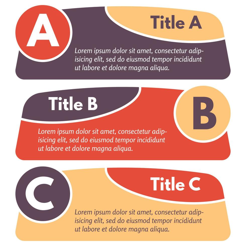 conjunto de tres banners de opciones de colores horizontales. plantilla de diseño infográfico paso a paso. ilustración vectorial vector