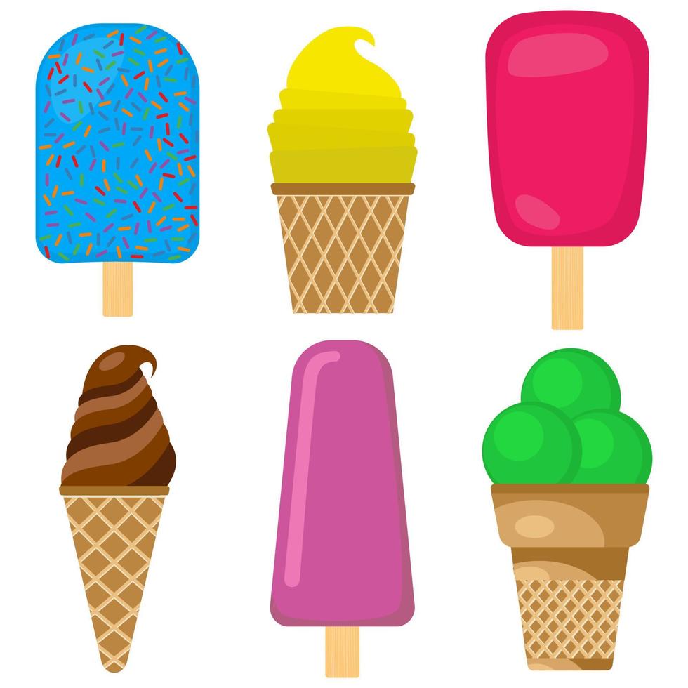 Set of vector illustration of multicolored creamy ice cream.