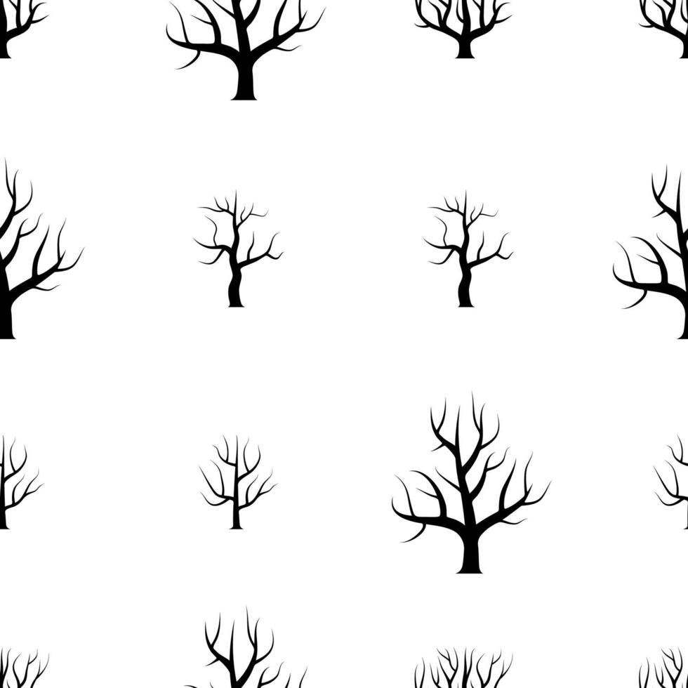 Seamless black and white curved trees without leaves backgrounds. Vector forest seamless texture.