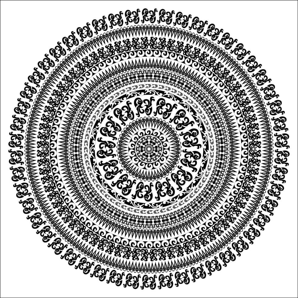 Tarjeta monocromática de adorno con mandala. forma vectorial ornamental redonda aislada en blanco. ilustración vectorial en colores blanco y negro. vector