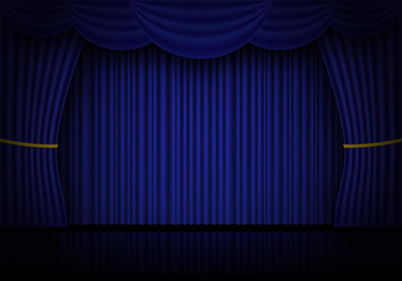 Blue curtain opera, cinema or theater stage drapes. Spotlight on closed velvet curtains background. Vector illustration