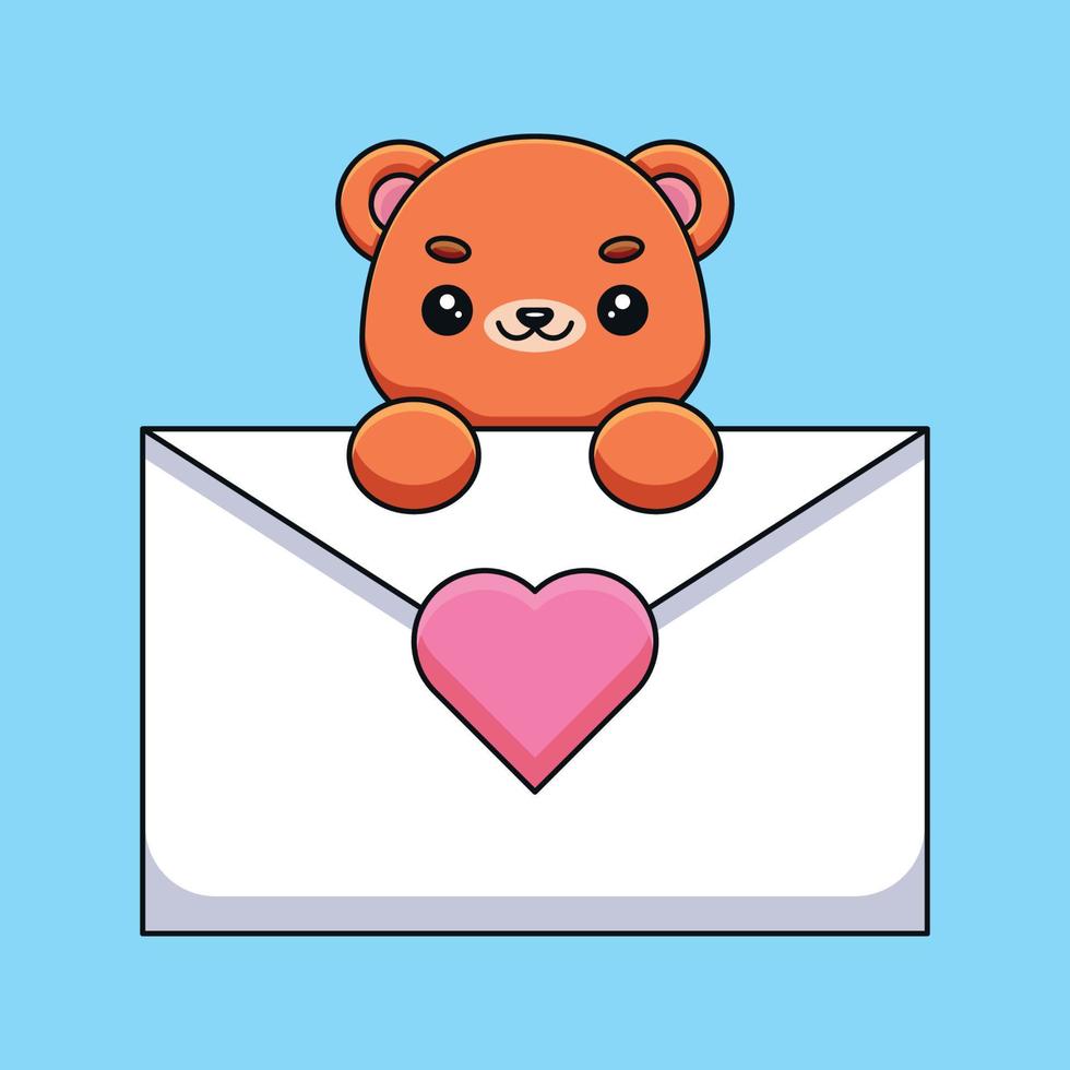 lindo oso sosteniendo una carta de amor caricatura mascota garabato arte dibujado a mano esquema concepto vector kawaii icono ilustración