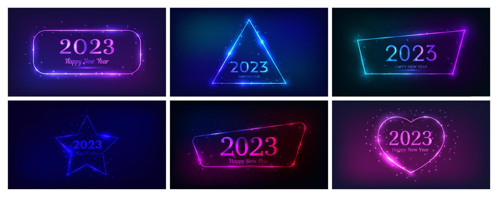 2023 Happy New Year neon background vector